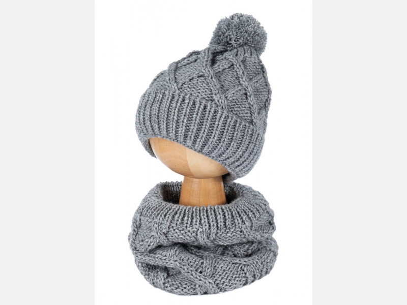 Komplet dziecięcy zimowy ARAN czapka + komin 52 - 54 cm